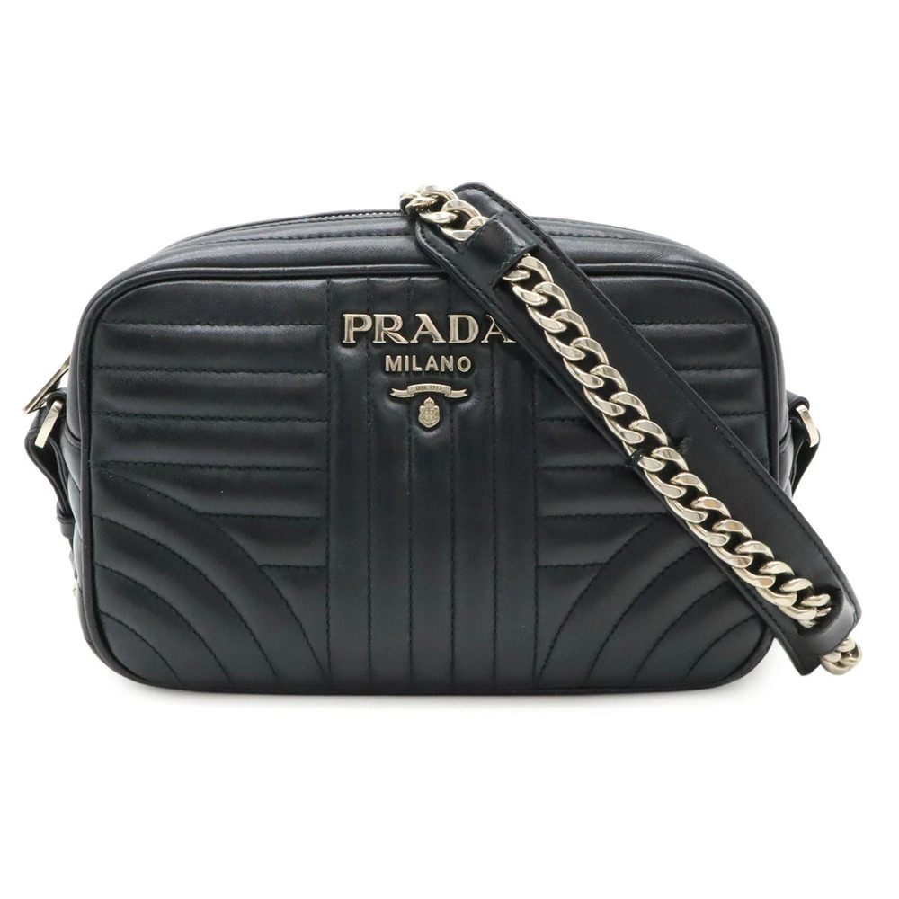 Prada Diagram Chain Shoulder Bag Leather Pouch Clutch Black